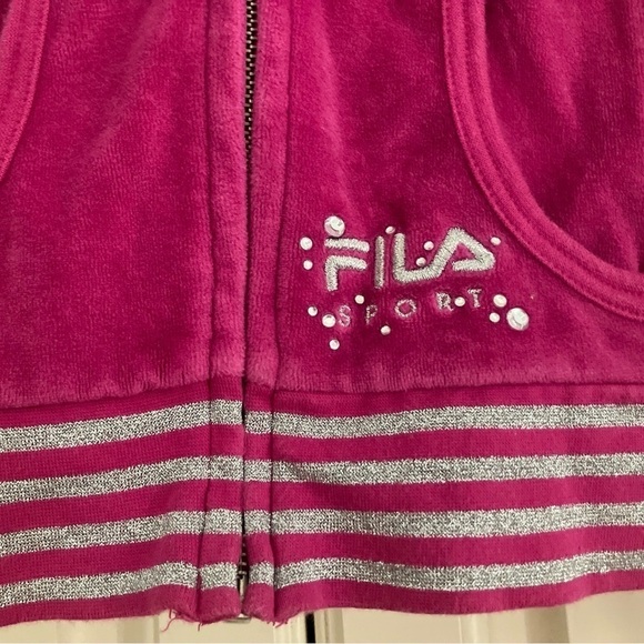 Fila Sport Pink Velour Zip Up Hooded Sweatshirt Jacket With Embellishments S - Picture 2 of 6